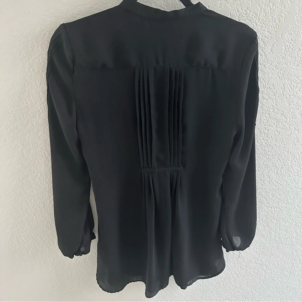 Zara black tie waist sheer long sleeve button down tunic dress shirt - Picture 7 of 8